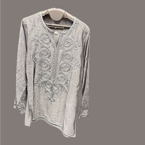 Chic Gray Embroidered Women's Blouse